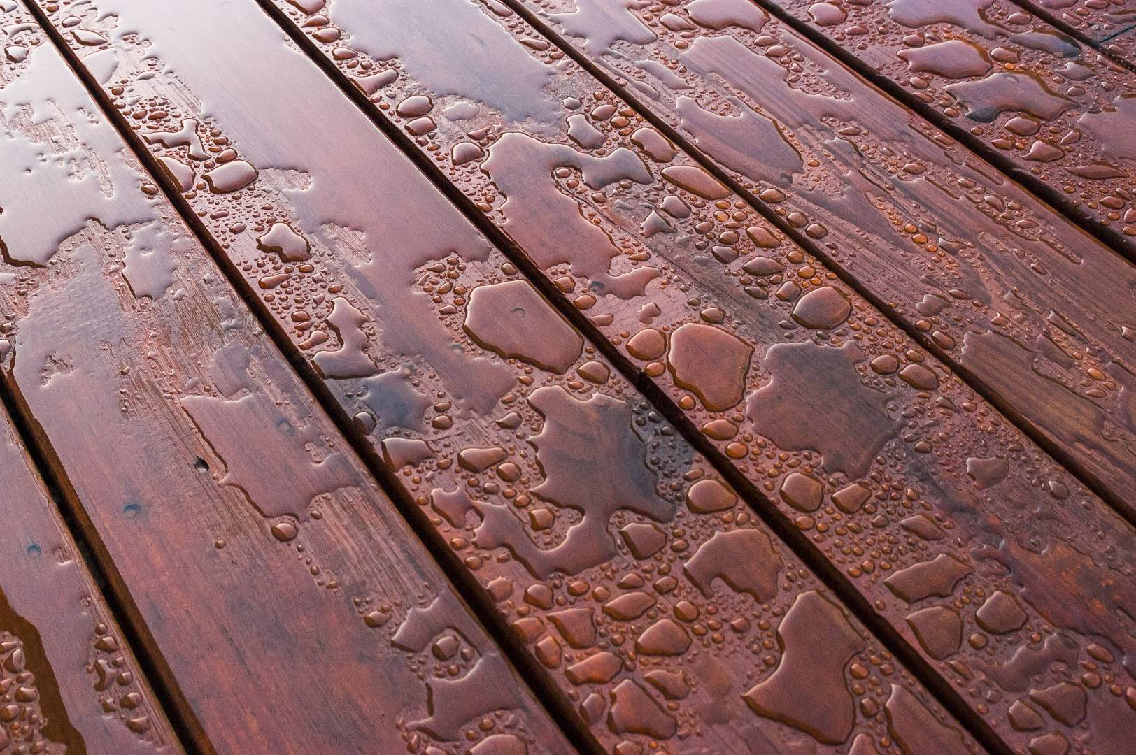 water on wooden deck